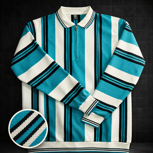 Premium Old Money Striped Short-Zip Shirt – Premium Imported Fabric | Classic Luxury Look