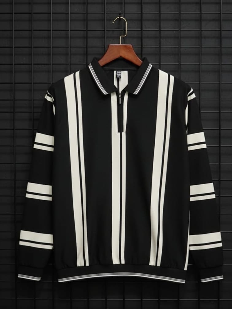 Men’s Premium Striped Half-Zip | Soft Cotri Fabric