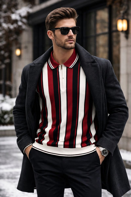 Old Money Striped Quarter Zip Shirt – Premium China Fabric /FREE Delivery