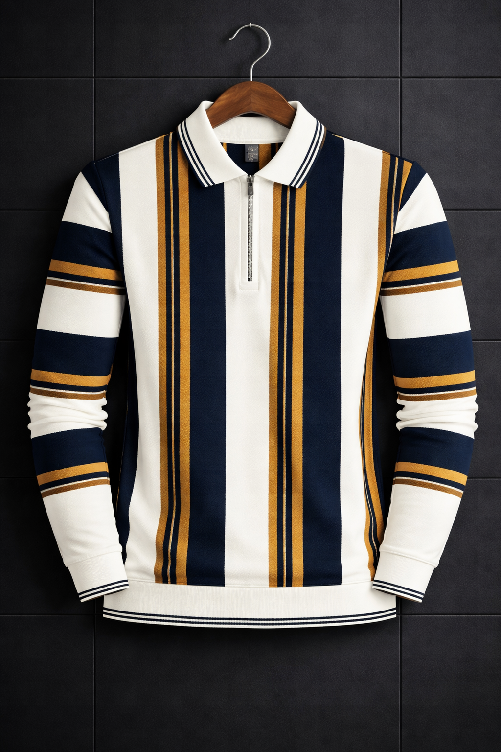Premium Old Money Striped Short-Zip Shirt – Premium Imported Fabric | Classic Luxury Look