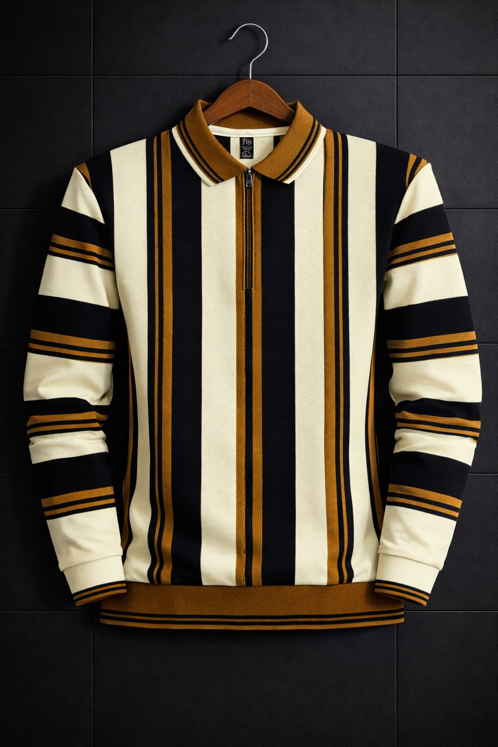 Premium Old Money Striped Short-Zip Shirt – Premium Imported Fabric | Classic Luxury Look