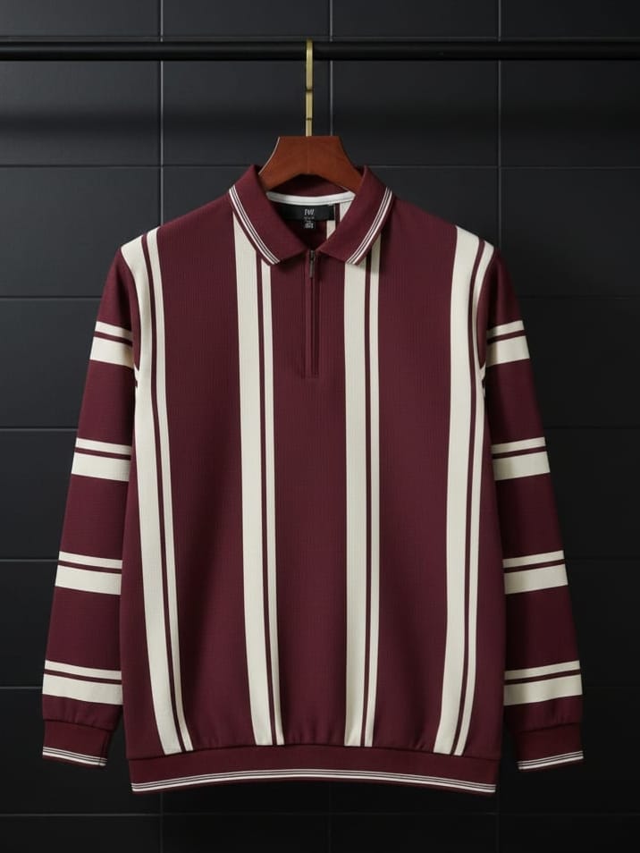Men’s Premium Striped Half-Zip | Soft Cotri Fabric