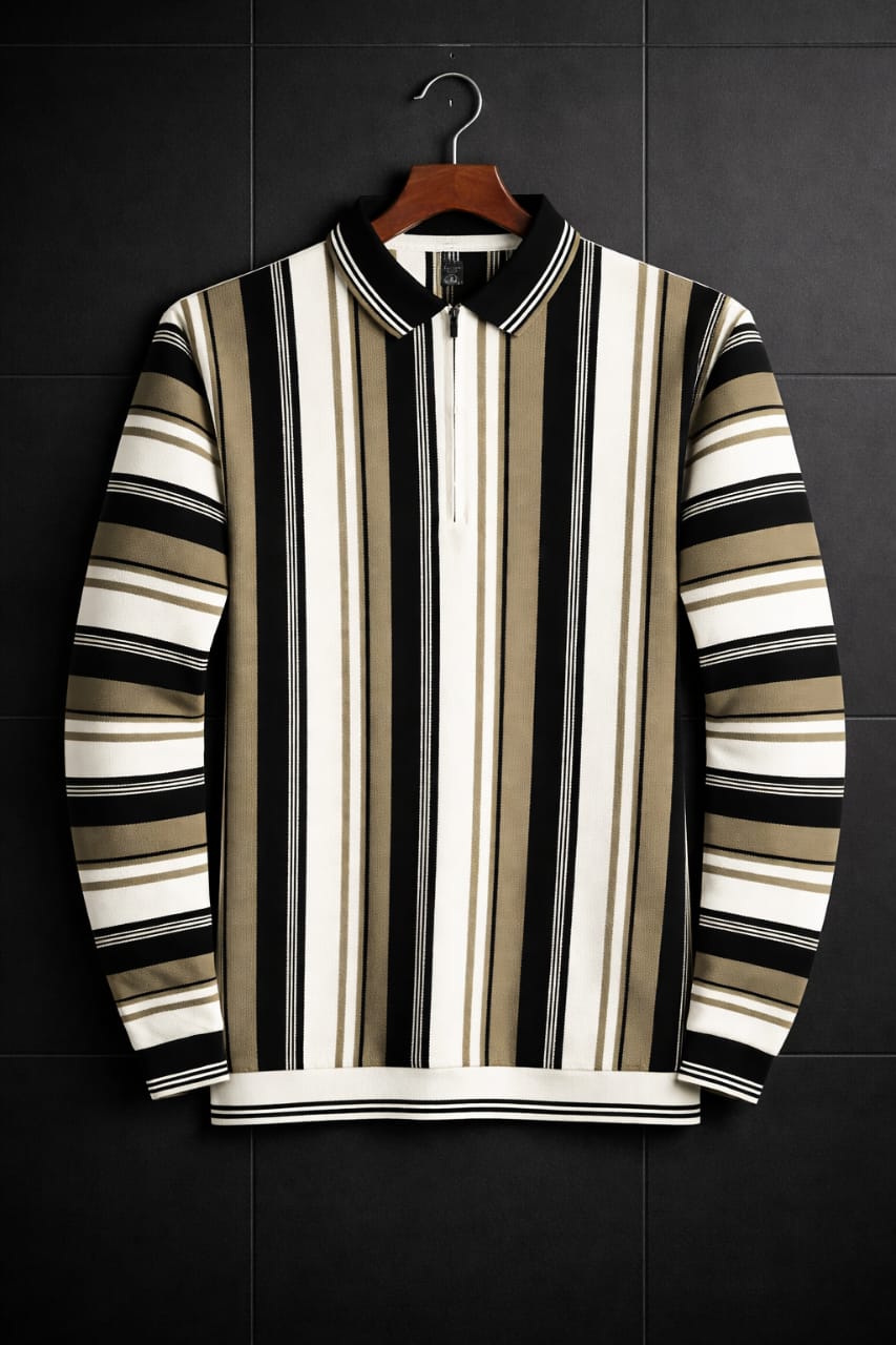 Old Money Striped Quarter Zip Shirt – Premium China Fabric | Premium Luxury Wear