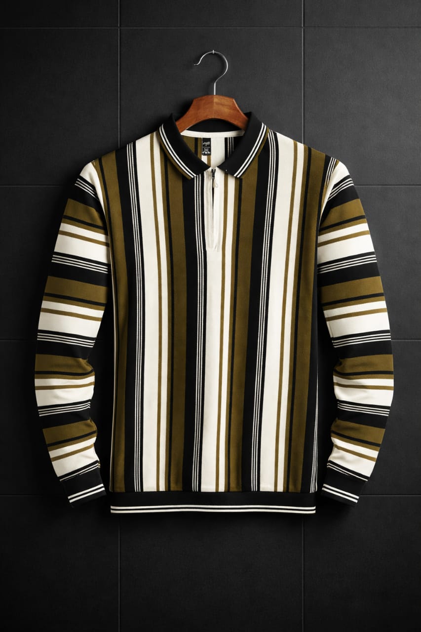 Old Money Striped Quarter Zip Shirt – Premium China Fabric | Premium Luxury Wear