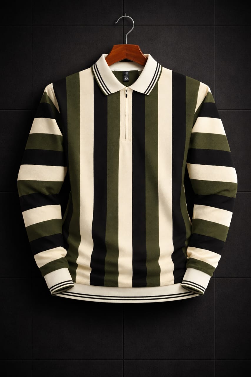 Old Money Striped Quarter Zip Shirt – Premium China Fabric /FREE Delivery