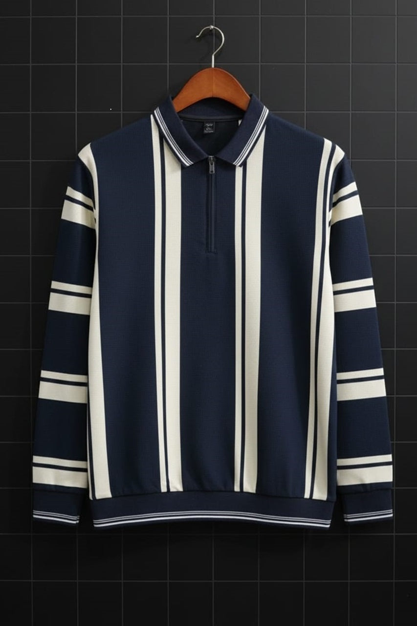 Men’s Premium Striped Half-Zip | Soft Cotri Fabric