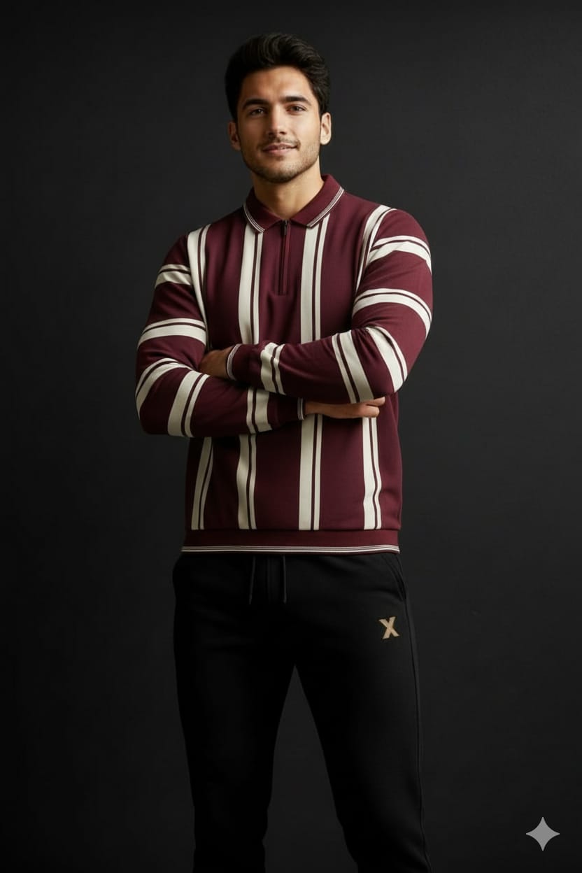 Men’s Premium Striped Half-Zip | Soft Cotri Fabric