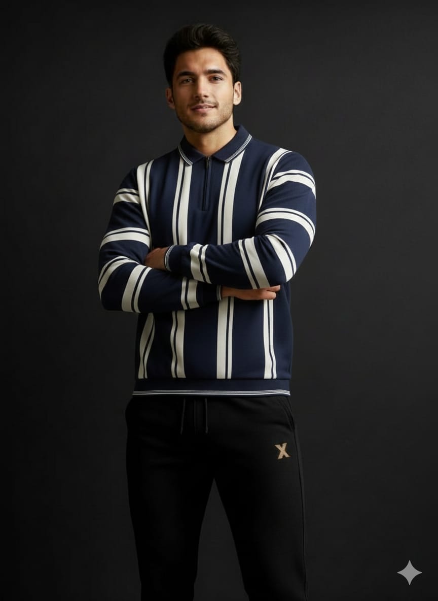 Men’s Premium Striped Half-Zip | Soft Cotri Fabric