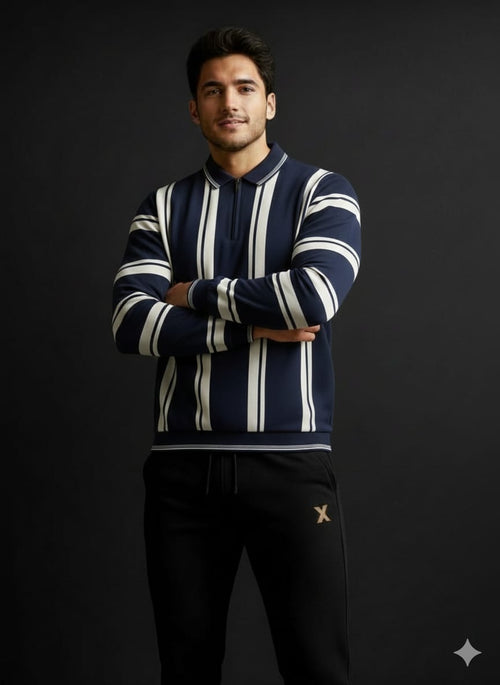 Men’s Premium Striped Half-Zip | Soft Cotri Fabric
